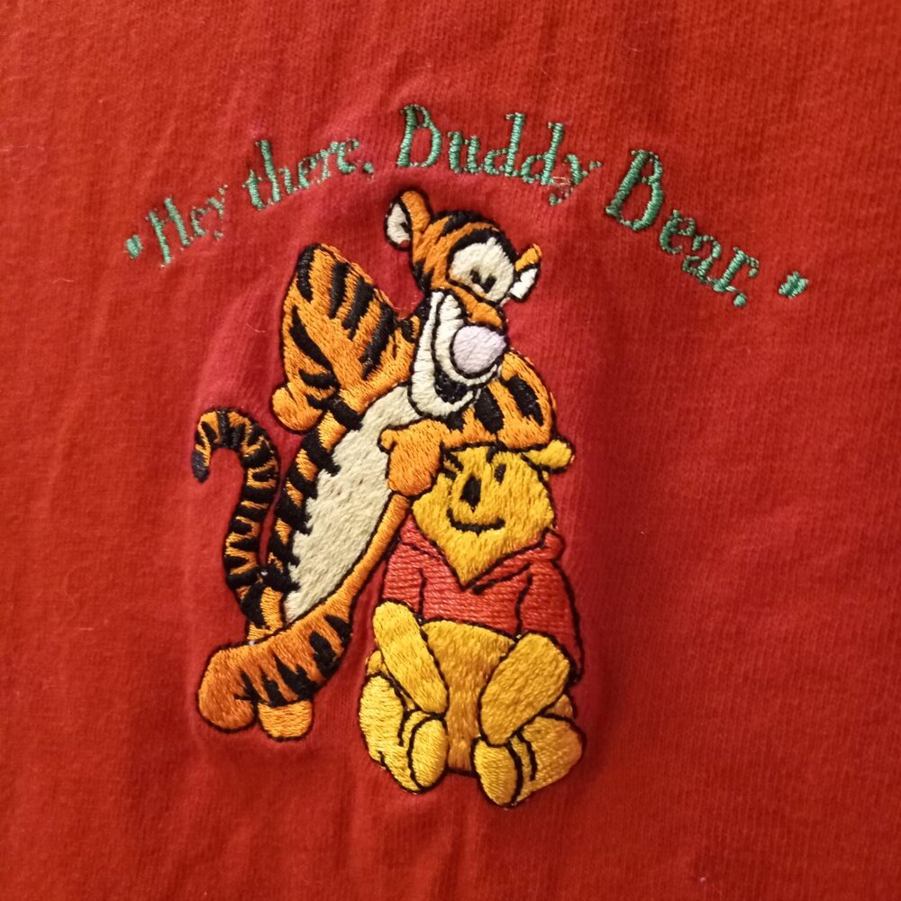 Pooh and Tigger XL Embroidered Red Short Sleeve T Shirt